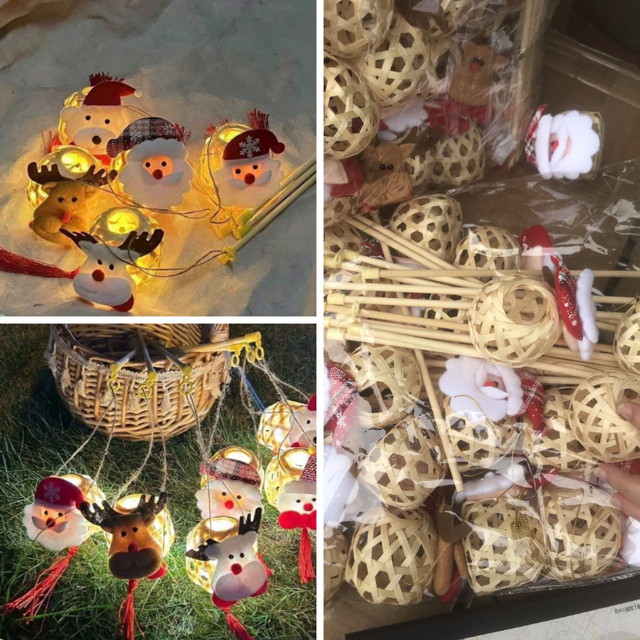 Đèn lồng Noel giỏ Tre Thủ công Kèm Đèn Led Noel