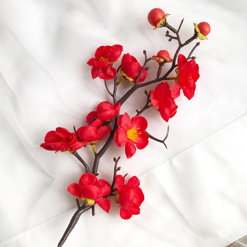 Cành Hoa Đào hoa Mai giả hoa mận bằng vải lụa đủ màu size 30cm cắm bình chơi tết tuyệt đẹp