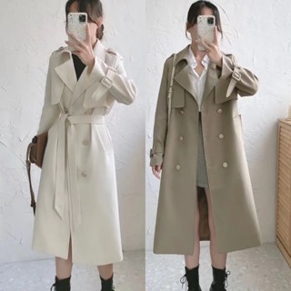 Áo măng tô nữ BẢO KHÁNH SHOP Áo Trench coat kaki mùa đông 2 lớp dáng dài kaki cúc vàng đai tay  246