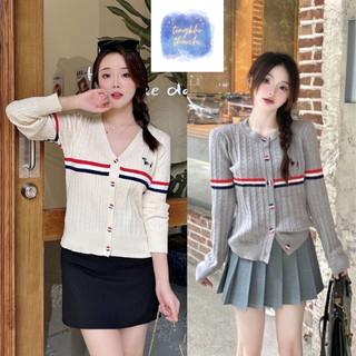 Áo khoác len dệt kim, áo khoác cardigan cổ tròn cài nút sơn 3 màu thêu con chó ngực tay dài thời trang nữ | thảo chi