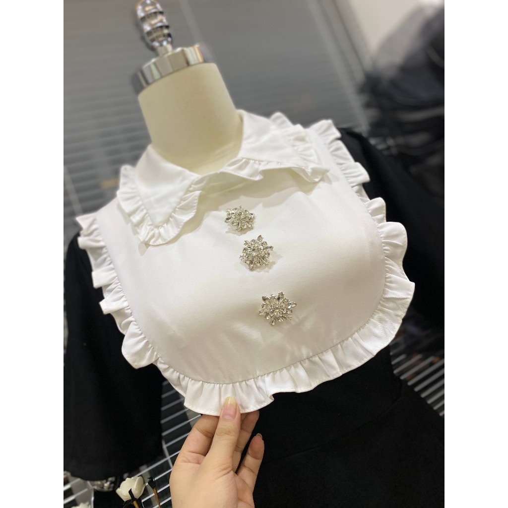 Đầm Sơ Mi Cổ Bèo Phối Trắng Đính Charm Đá Dán Xòe Đầm Thiết Kế Dress Mini Bigsize Quỳnh Anh Từ 50kg Đến 100kg M/L/XL/XXL