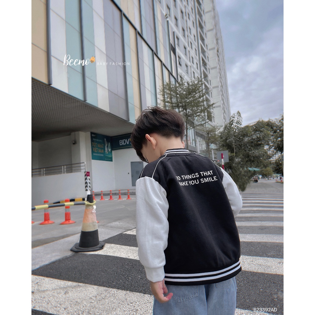 Áo khoác Bomber cho bé trai Beemo,Chất liệu nỉ bông mềm mại, ấm áp, thoải mái khi mặc,cổ và thân được may bo viền B414