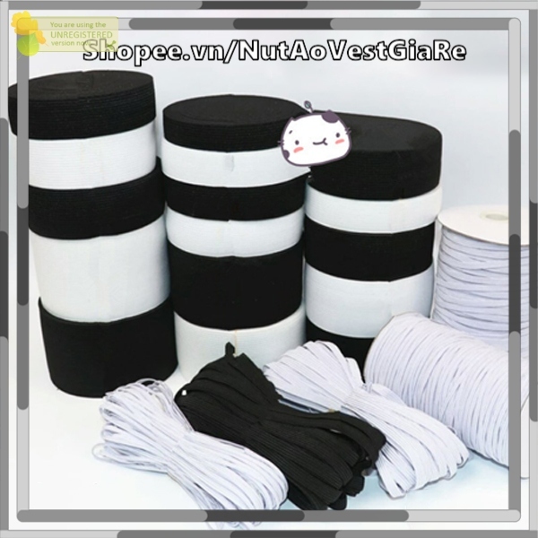 Dây Thun luồn quần áo 0.3cm, 0.5cm, 0.7cm, 1cm, 1.5cm, 2cm, 2.5cm, 3cm, 4cm, 5cm, 2 màu trắng, đen