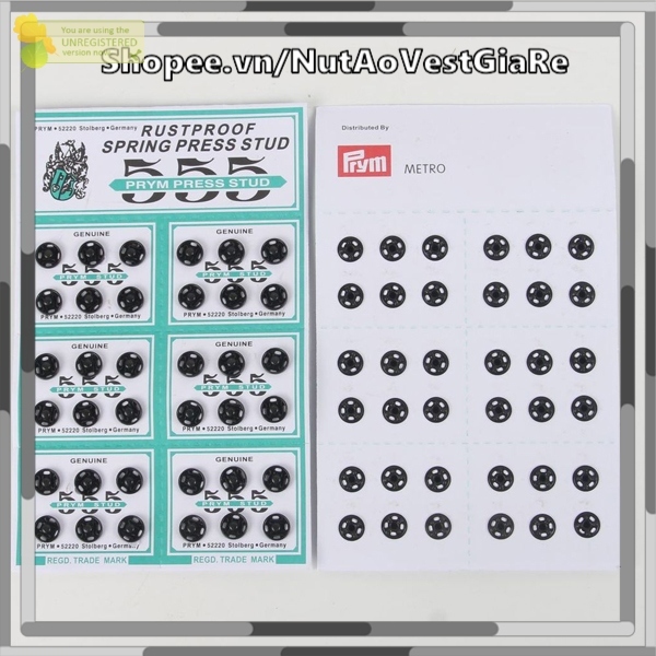 Nút bóp 8mm - nút bóp áo dài: 1 vĩ 36 nút, cúc bấm, nút bấm áo dài