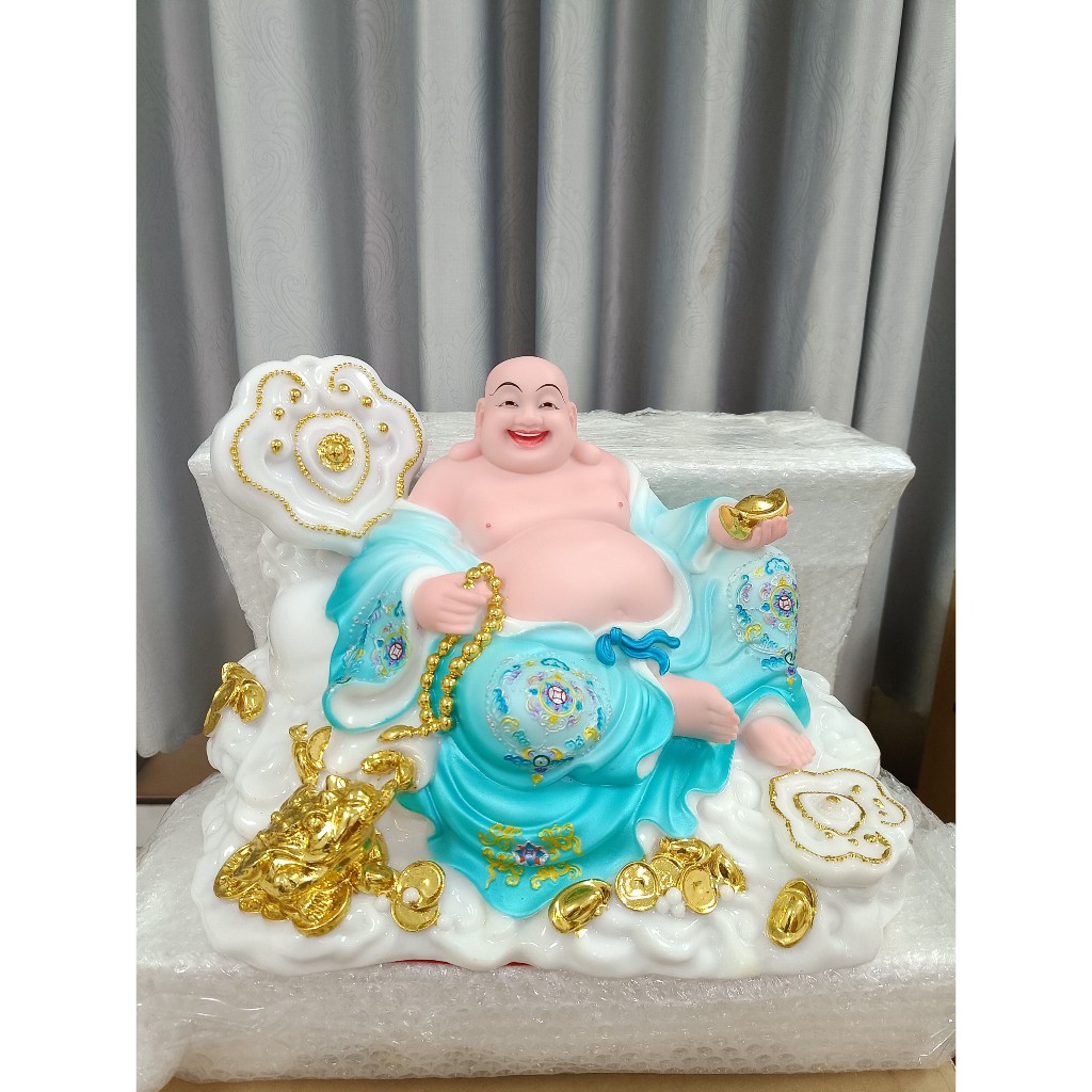 Tượng Phật Di Lặc ngồi gậy như ý 16 inch cao 27cm ngang 37cm sâu 25cm