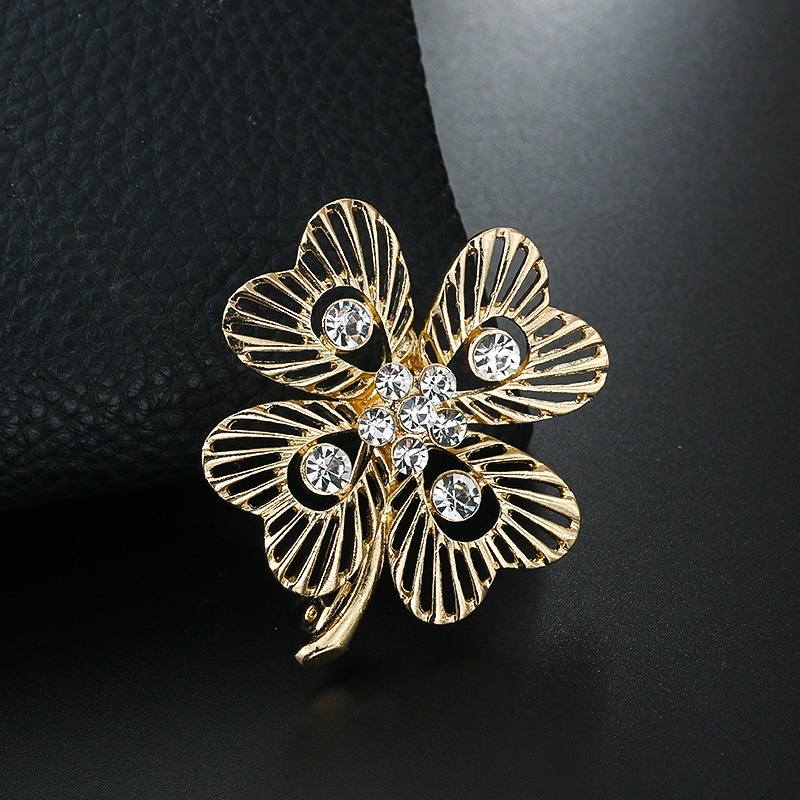 Ghim Cài Áo Đính Đá Hình Cỏ 4 Lá May Mắn, Kiểu Dáng Đáng Iu Cho Bạn Gái