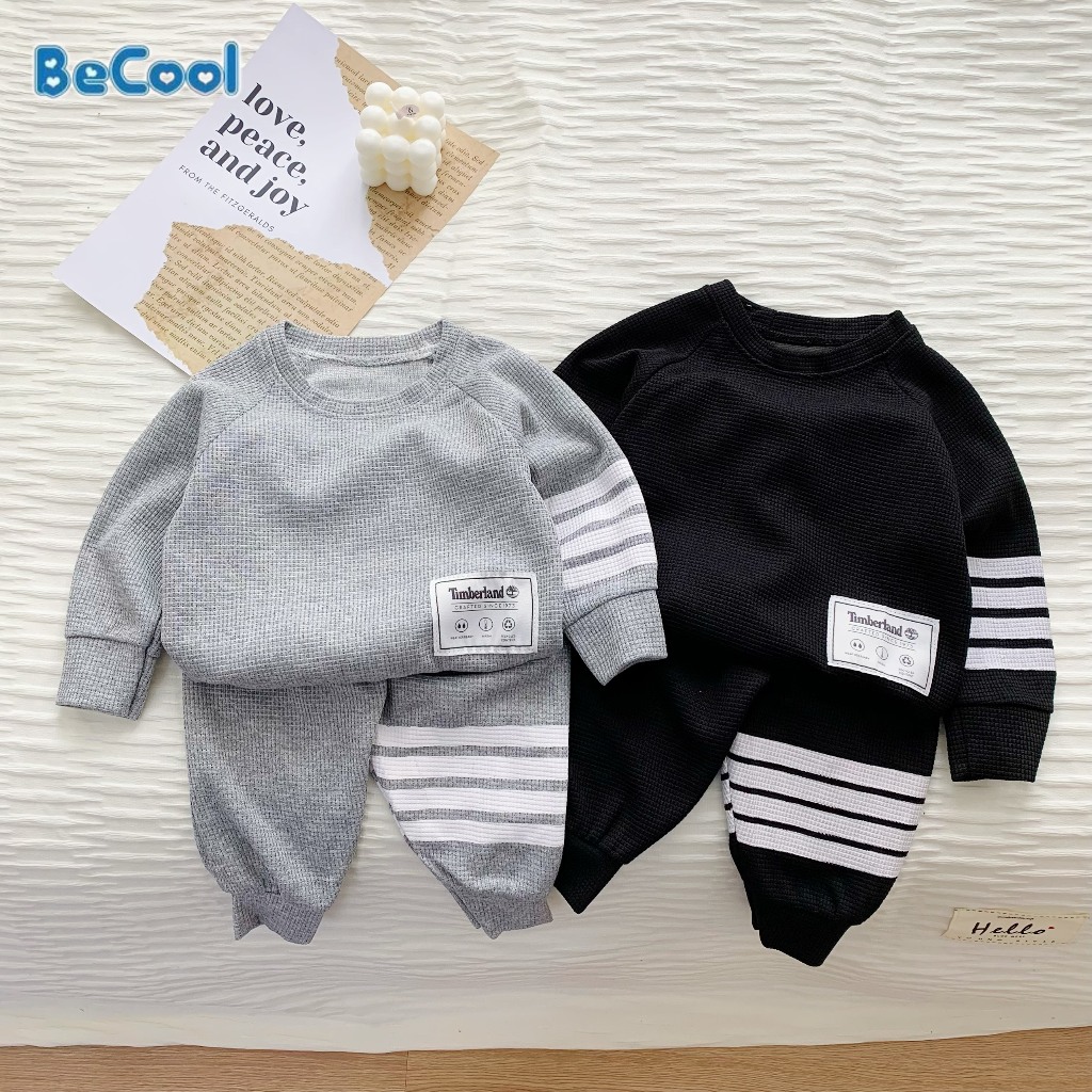 Bộ thu đông bé trai bé gái kẻ 4 vạch chất thun tổ ong mềm mịn, set đồ bộ dài tay cho bé từ 7-27kg Moobaby shop