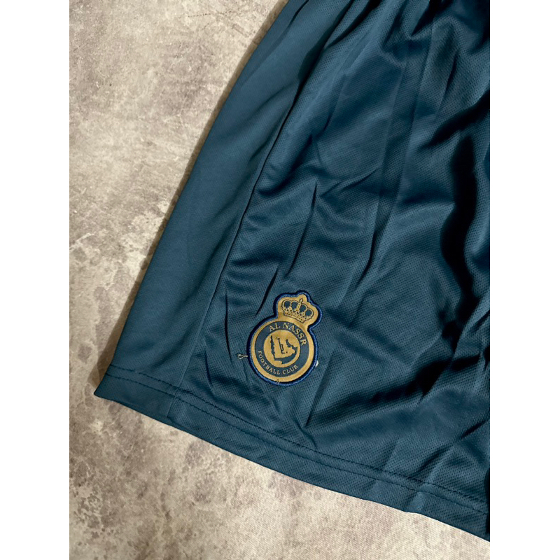 Quần đùi đá banh quần thể thao nam mặc nhà clb Alnassr sân khách 2023 màu xanh logo đồng
