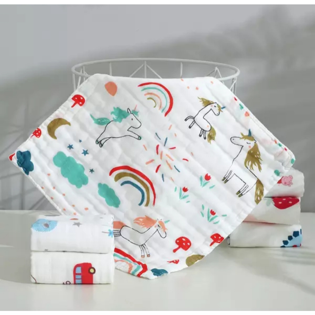 Set 5 khăn mặt xô trắng 6 lớp bé dùng làm khăn rửa mặt, khăn lau dãi, lau sữa