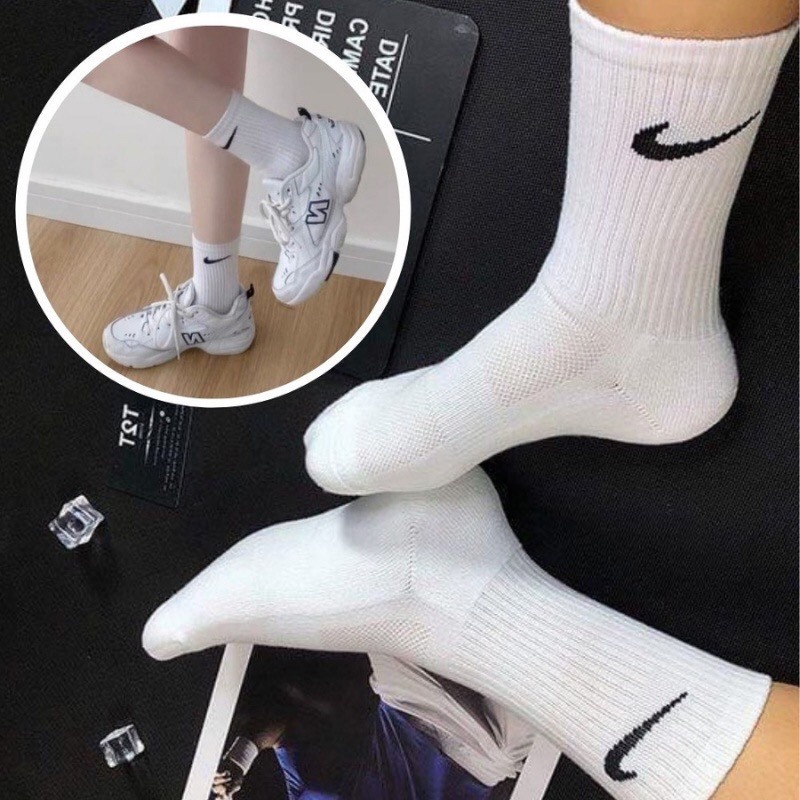 Lố 10 Đôi Tất Vớ Nike Trắng Đen Cổ Ngắn Cổ Trung Cổ Cao Nam Nữ Thể Thao Vải Dệt Kim
