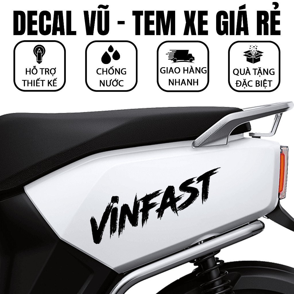 Decal dán xe điện VINFAST, Tem dán xe in theo yêu cầu, tem dán xe máy, mũ bảo hiểm mẫu chữ VINFAST