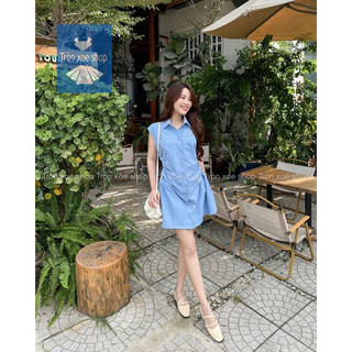 Váy kiểu sơ mi thiết kế tay cánh dơi dáng xòe - Đầm freesize sơ mi năng động cá tính Tròn Xoe Shop