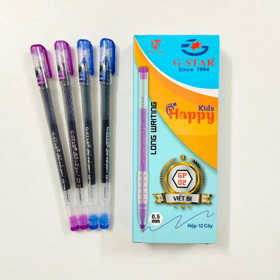 Hộp 12 Cây Bút Bi Gel Nét 0.5mm Gstar GP02 Mực Xanh, Tím - Học Sinh Store