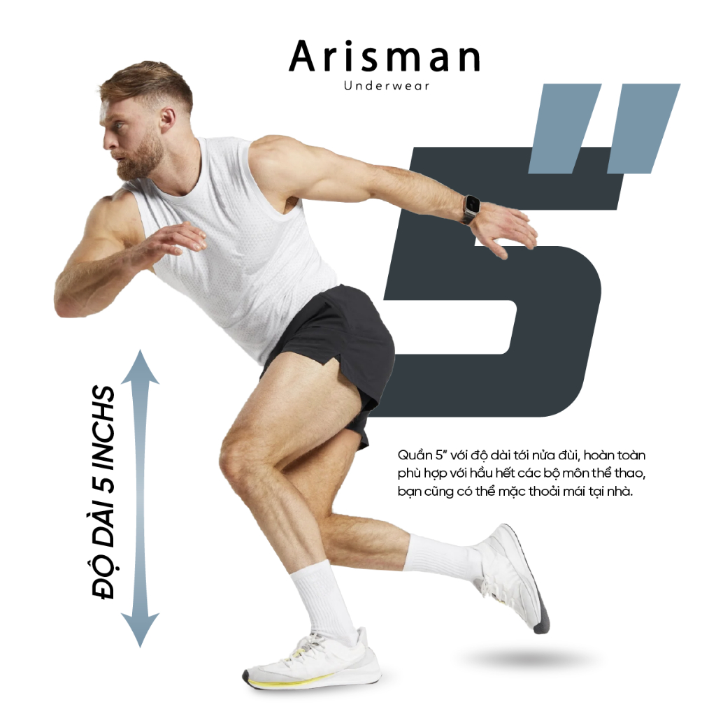 Quần Thể Thao Nam ARISMAN 5 Inch Function siêu nhẹ, tập gym, chạy bộ, vận động thoải mái