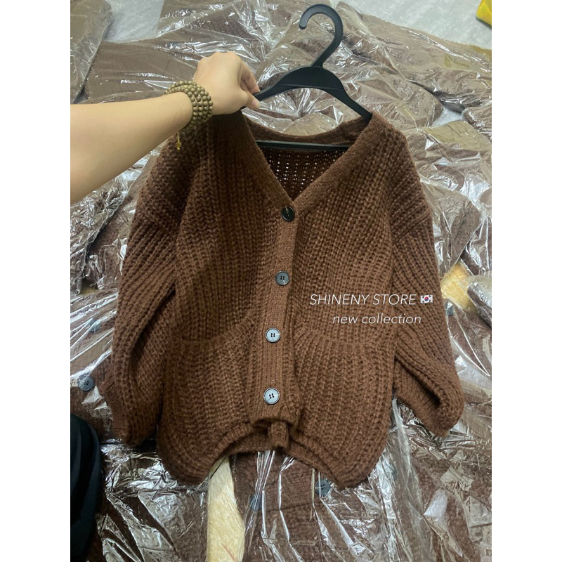 Áo Khoác Cadigan Len Nâu Kim Anh Bùi