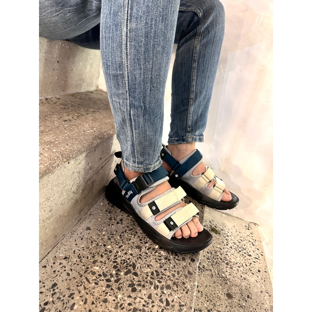 Giày Sandal Nam Nữ Unisex The BiLy Quai Ngang Dây Dù Đế IP Siêu Êm Nhẹ Màu Xanh Kem-BL08