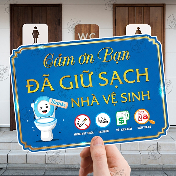 Bộ 2 miếng hình dán biển nhắc nhở hướng dẫn trong nhà vệ sinh decal stikcer cảnh báo toilet chống thấm nước