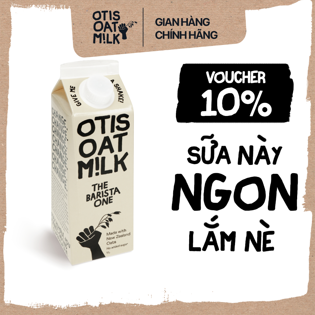 Sữa Yến Mạch OTIS OAT MILK The Barista One Thuần Chay Không Đường, Hỗ Trợ Giảm Cân, Eat Clean - Hộp 1 Lít