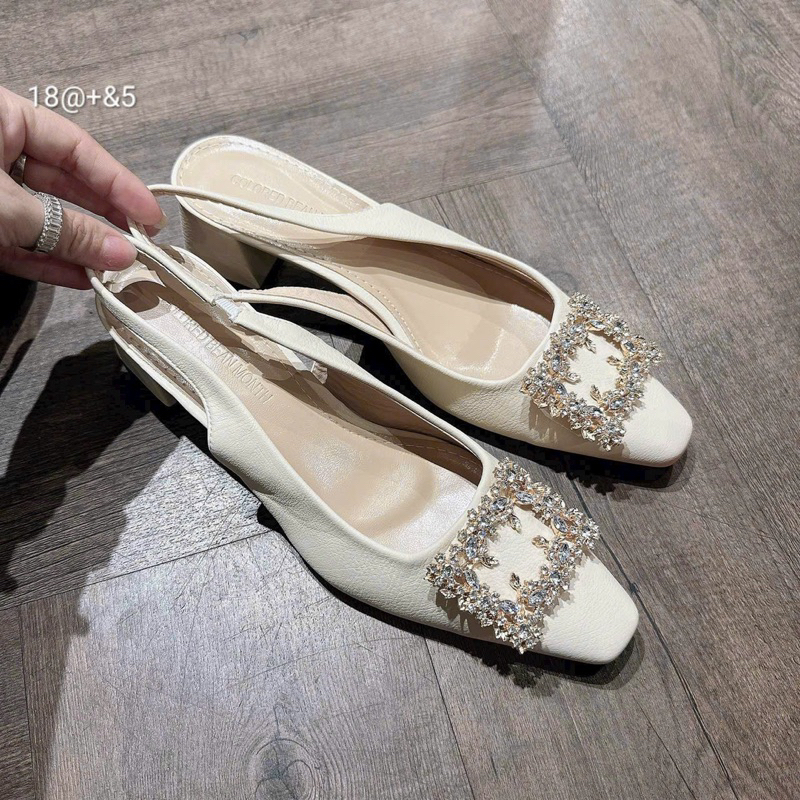 Giày cao gót vuông 5 phân mũi đính khoá đá thời trang siêu đẹp