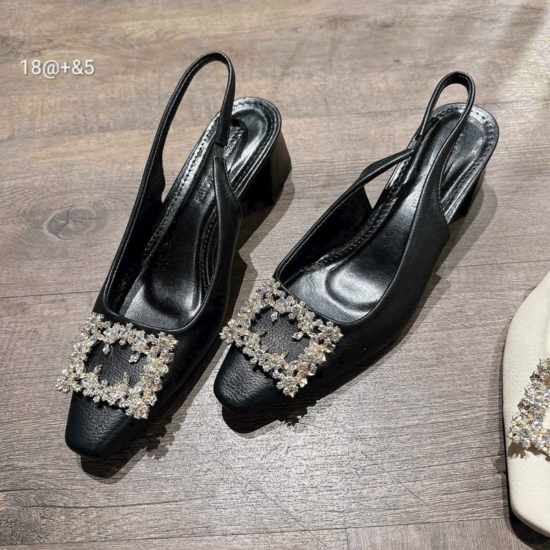 Giày cao gót vuông 5 phân mũi đính khoá đá thời trang siêu đẹp