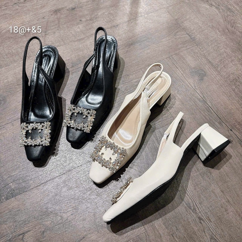 Giày cao gót vuông 5 phân mũi đính khoá đá thời trang siêu đẹp