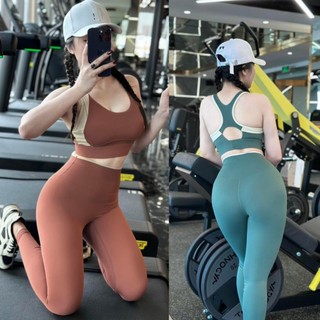 Đồ tập gym nữ, Bộ tập gym yoga aerobic nữ quần dài áo bra khoét lưng phối màu chất đẹp