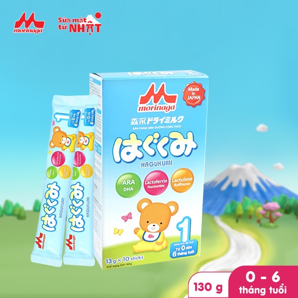 [Hỏa tốc HCM] Sữa Morinaga Số 1 Hagukumi Nhật Bản 130g cho bé hộp 10 thanh