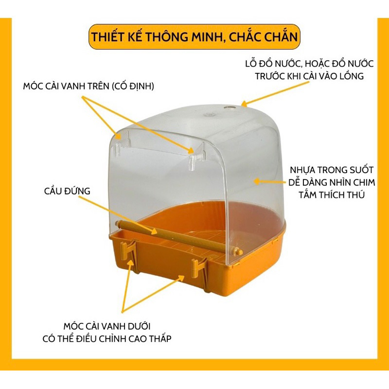 Hộp tắm cho chim tiện lợi, phù hợp với mọi loại lồng chim.