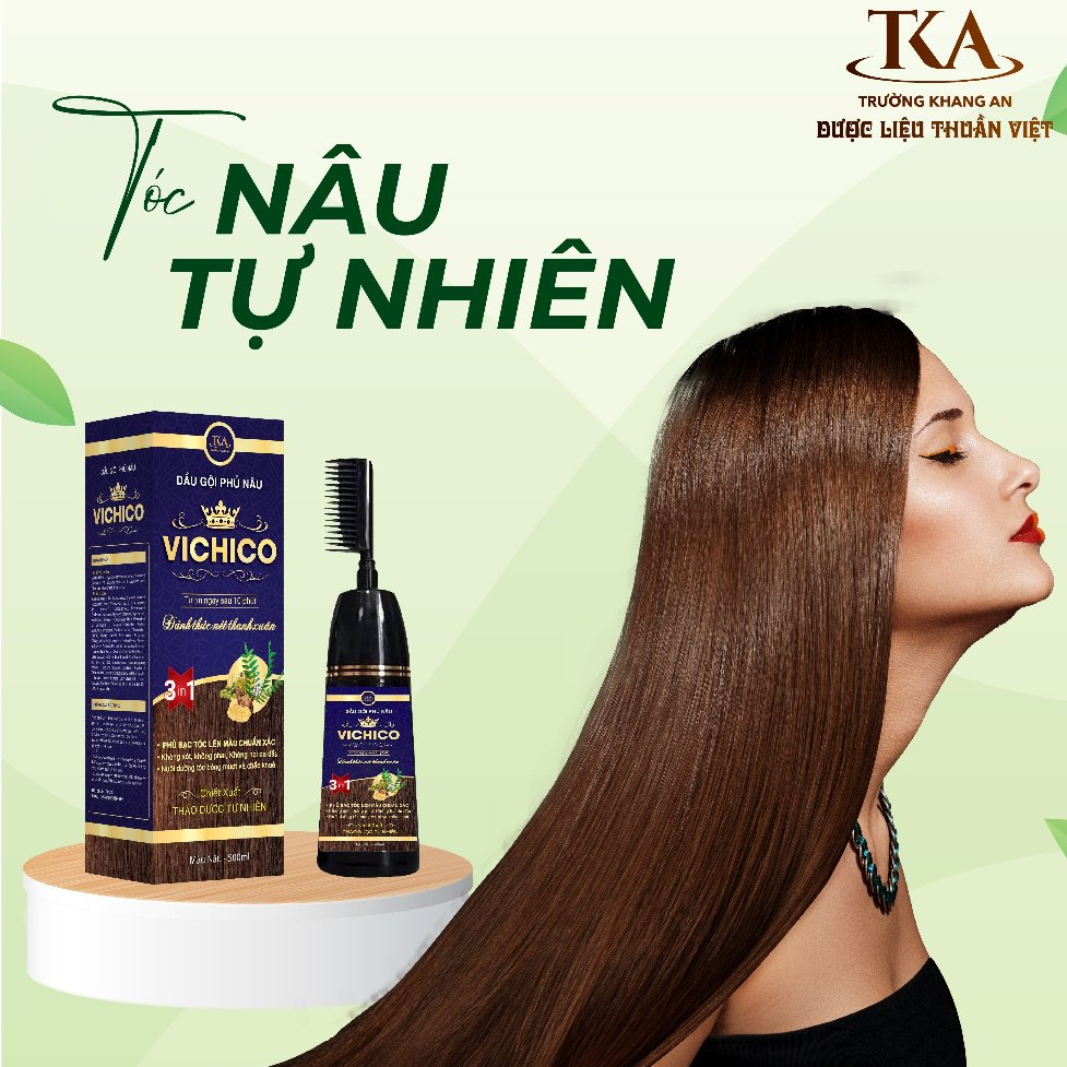 Dầu gội đầu phủ bạc nhuộm tóc Vichico 500ml 2 màu nâu và đen - Hàng chính