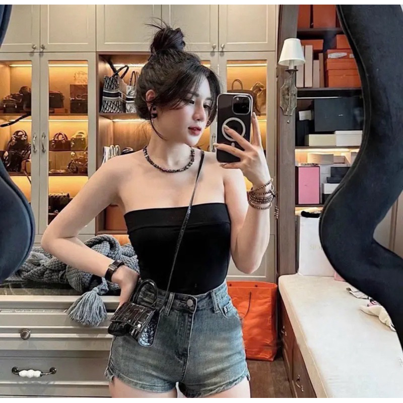 Quần short jean trơn co dãn