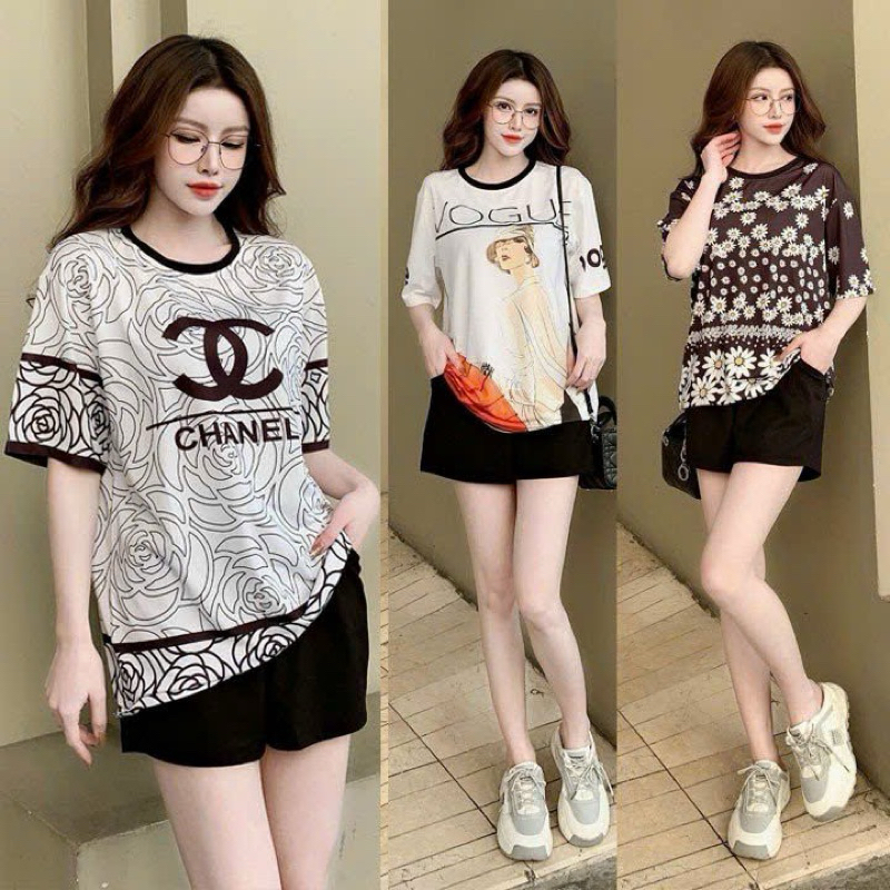 SÉT BỘ SHORT NỮ THUN COTTON PHỐI 3D CAO CẤP