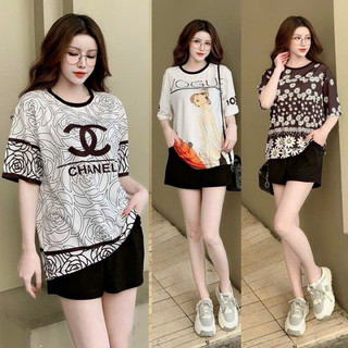 Sét bộ short nữ thun cotton phối 3d cao cấp