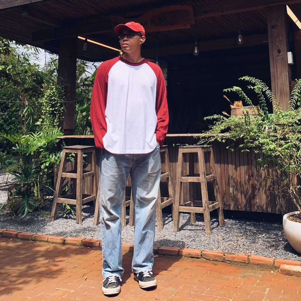 Flexible raglan White Plum | MEMS Áo thun cotton nam nữ tay dài trơn cổ tròn áo phối màu