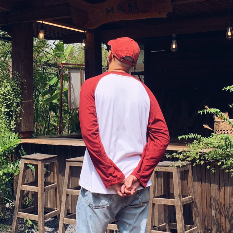 Flexible raglan White Plum | MEMS Áo thun cotton nam nữ tay dài trơn cổ tròn áo phối màu