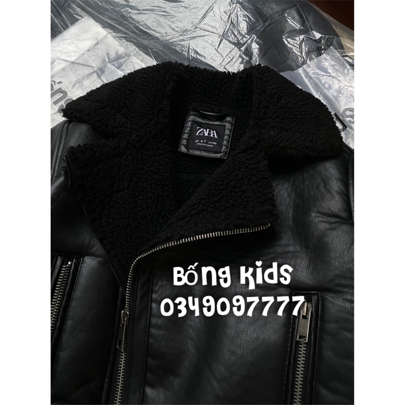 Áo Khoác Da Bé Trai Cổ Lật Lót Cừu Đen Biker ZR