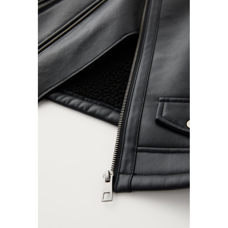 Áo Khoác Da Bé Trai Cổ Lật Lót Cừu Đen Biker ZR