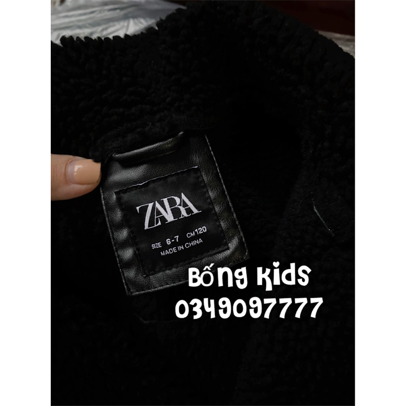 Áo Khoác Da Bé Trai Cổ Lật Lót Cừu Đen Biker ZR