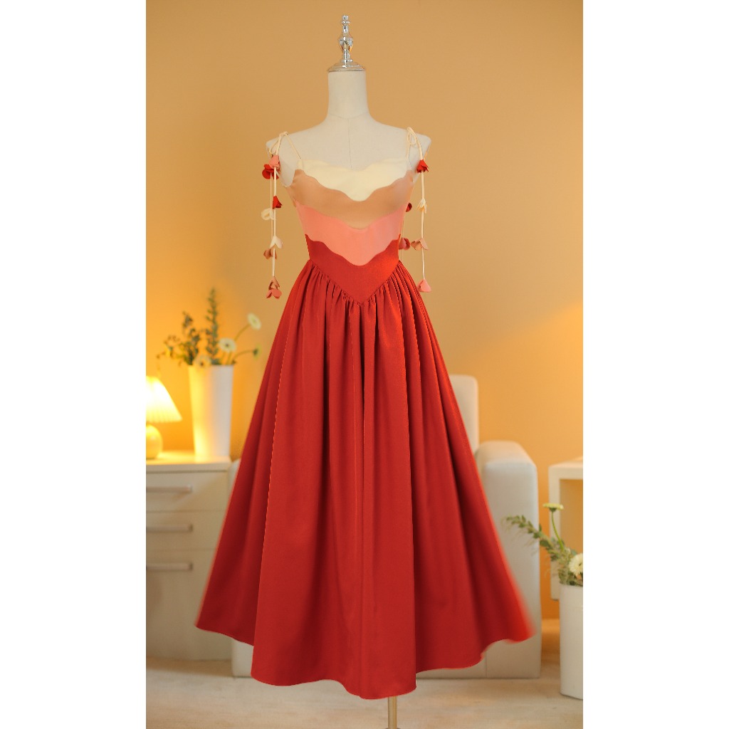 SÒ VINTAGE - RAINBOWN đầm maxi hai dây xòe phối màu