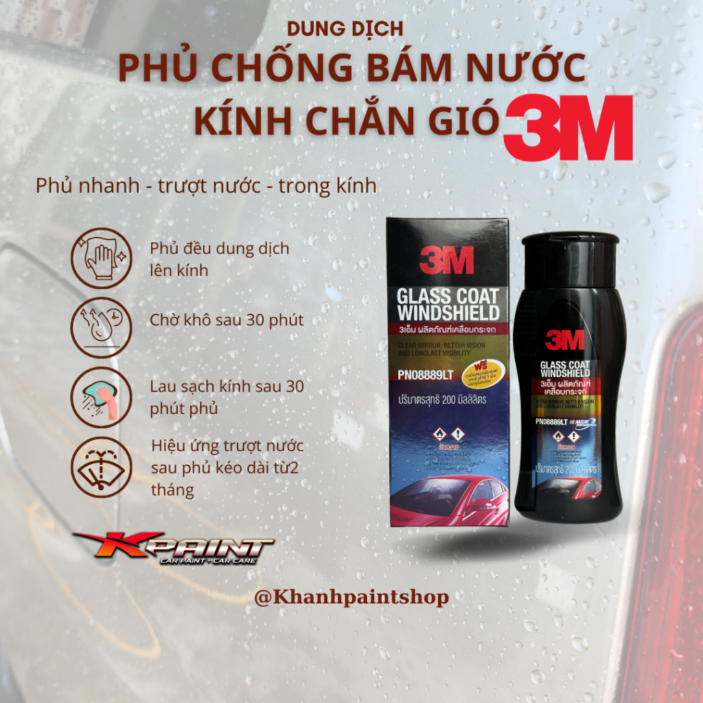 DUNG DICH CHỐNG BÁM NƯỚC TRÊN KÍNH 3M GLASS COAT WINDSHIELD 08889LT ( Kèm khăn )