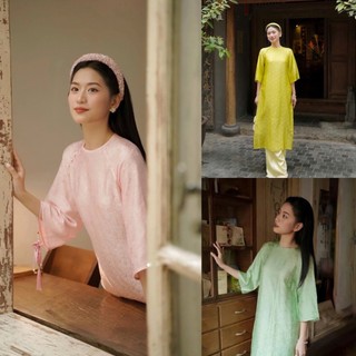 Áo dài gấm cách tân nữ dáng xuông thiết kế trendystudio hot trend 2023, áo dài lụa cao cấp