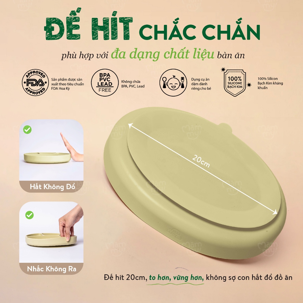 Khay ăn dặm silicon 4 ngăn Mămmy cao cấp  Yummy Food Tray với đế hít chắc chắn, kháng khuẩn, chống mốc dành riêng cho bé