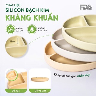 Khay ăn dặm silicon 4 ngăn Mămmy cao cấp  Yummy Food Tray với đế hít chắc chắn, kháng khuẩn, chống mốc dành riêng cho bé