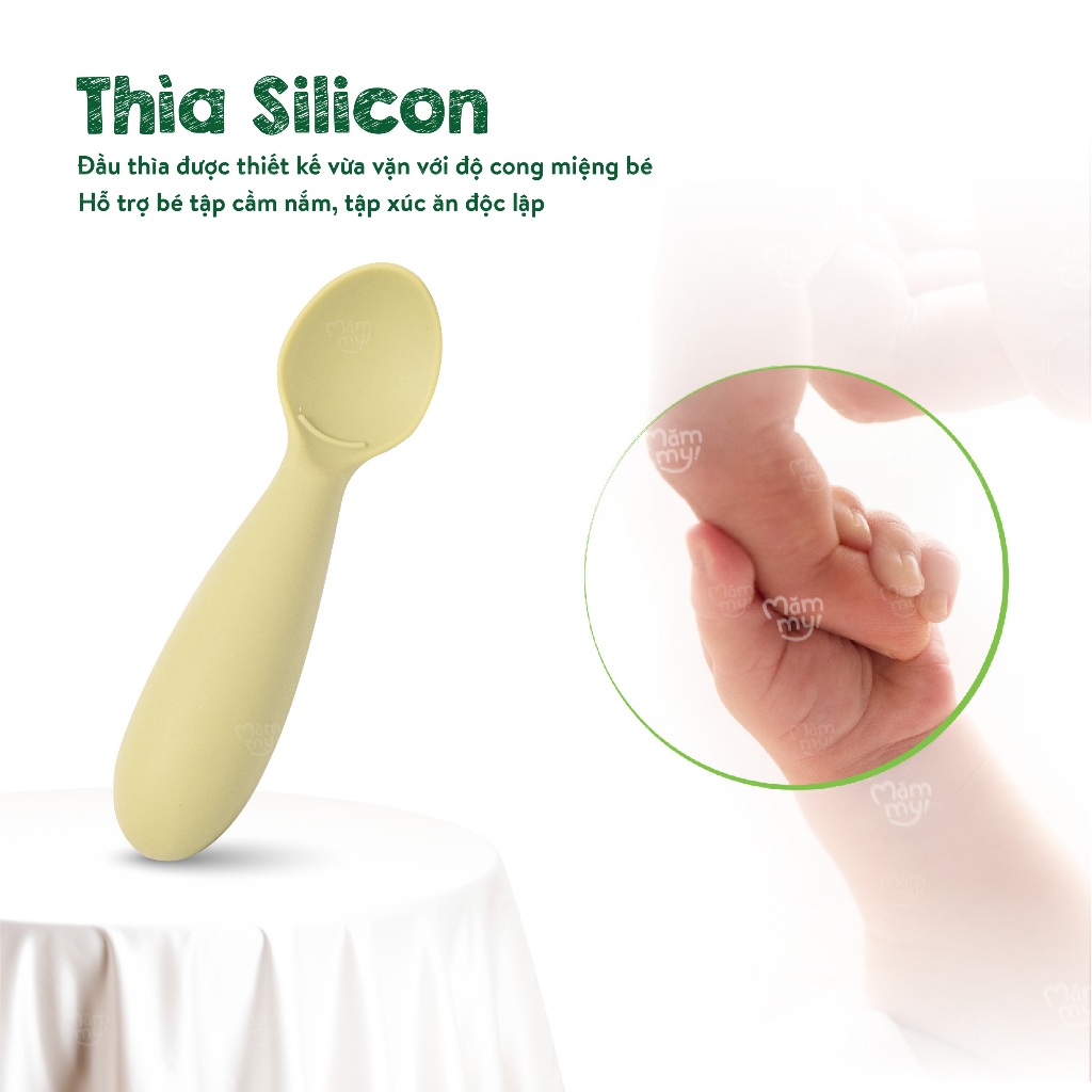 Bộ dụng cụ ăn dặm silicone dành cho bé mới bắt đầu ăn dặm Mămmy Baby Feeding Set hỗ trợ bé tập xúc ăn độc lập