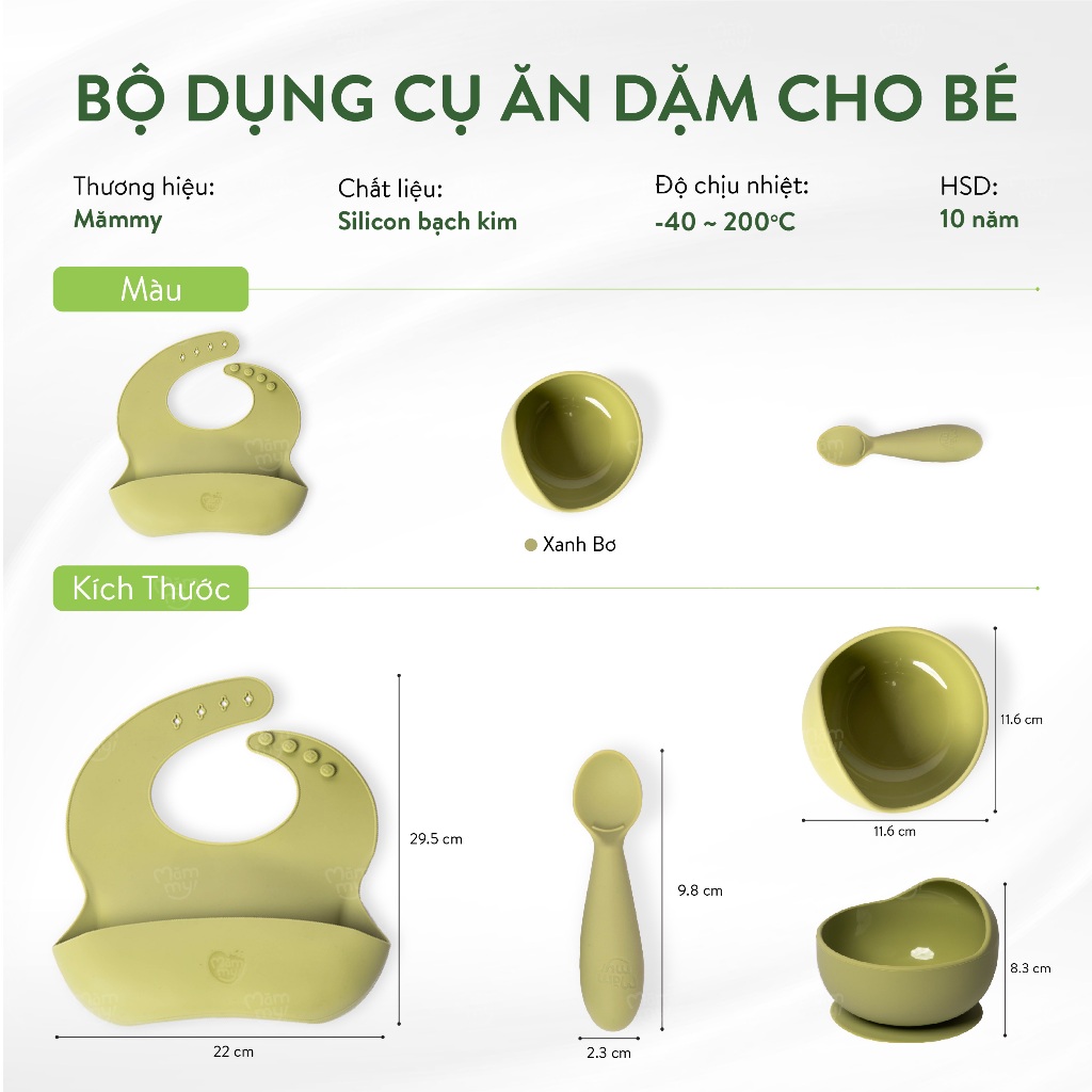 Bộ dụng cụ ăn dặm silicone dành cho bé mới bắt đầu ăn dặm Mămmy Baby Feeding Set hỗ trợ bé tập xúc ăn độc lập