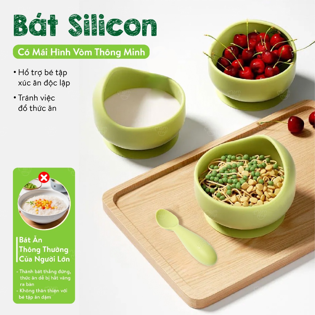 Bộ dụng cụ ăn dặm silicone dành cho bé mới bắt đầu ăn dặm Mămmy Baby Feeding Set hỗ trợ bé tập xúc ăn độc lập