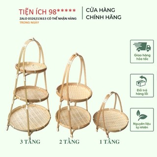 Mẹt tre tầng đựng đồ ăn trang trí - kệ mẹt 3 tầng đựng buffet | tre việt
