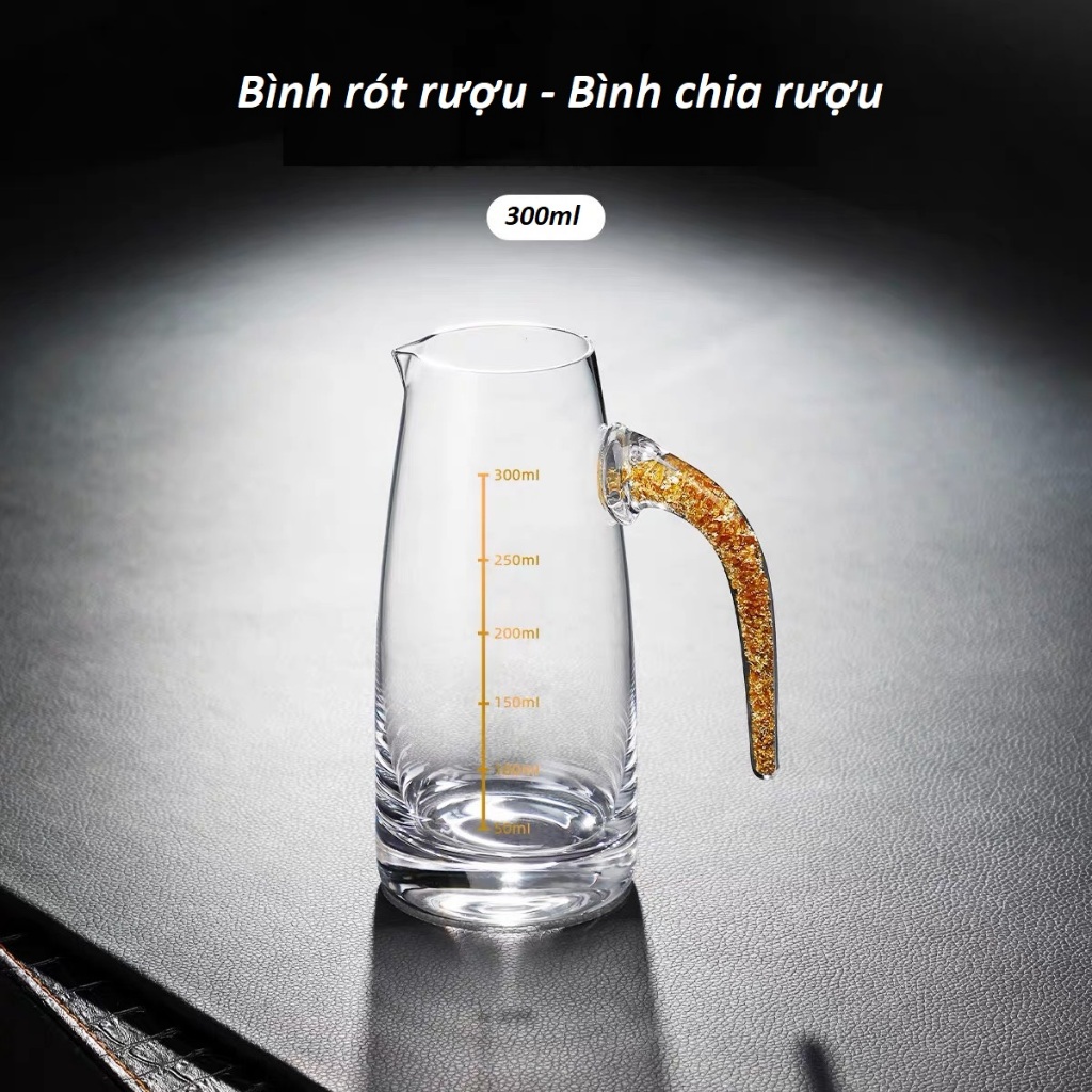 Bình rót rượu chia vạch, ấm rót rượu, bình chia rượu pha lê chia vạch có tay cầm, thuỷ tinh cao cấp, dung tích 300ml