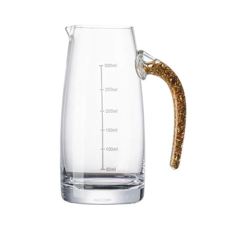 Bình rót rượu chia vạch, ấm rót rượu, bình chia rượu pha lê chia vạch có tay cầm, thuỷ tinh cao cấp, dung tích 300ml