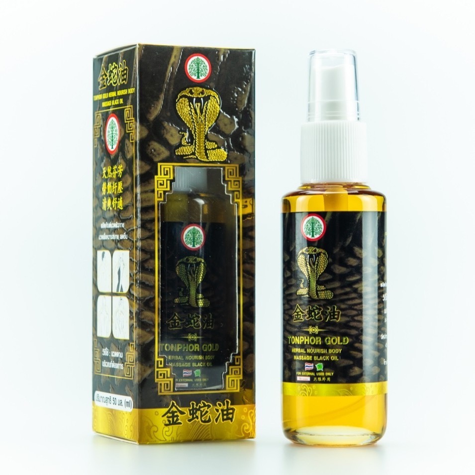Dầu XỊT rắn hổ mang Tonphor Gold Herbal Body Massage Black Oil Thái Lan