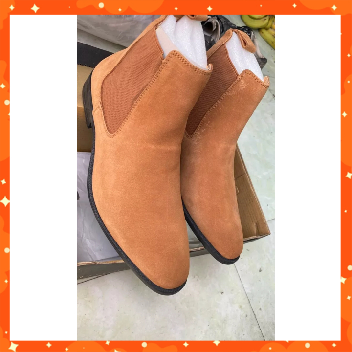 Giày Chelsea Boots Boot Nam Da Lộn Cổ Thấp Mũi Tròn Cao Cấp Bốt Nam Hàn Quốc Trẻ Trung